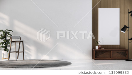 Mock up interior concept Empty room wood docoration wall on tiles floor. 3D illustration rendering 135099883