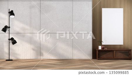 Mock up interior concept Empty room wood docoration wall on tiles floor. 3D illustration rendering Mock up interior concept Empty room wood docoration wall on tiles floor. 3D illustration rendering 135099885