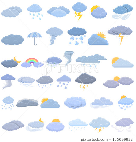 Cloudy weather icons set, cartoon style 135099932