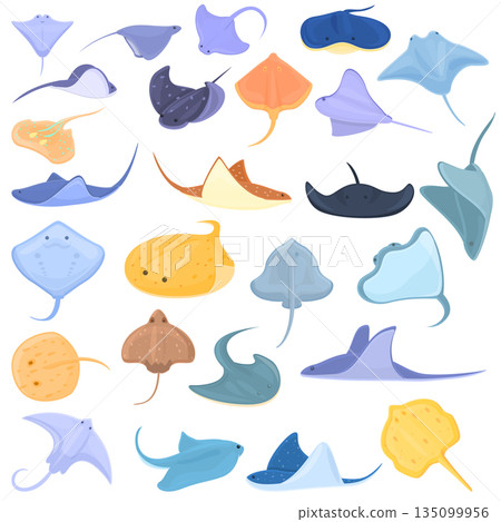 Stingray icons set, cartoon style 135099956