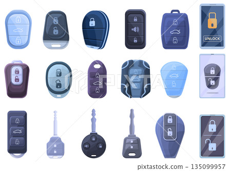Smart car key icons set, cartoon style Smart car key icons set, cartoon style 135099957
