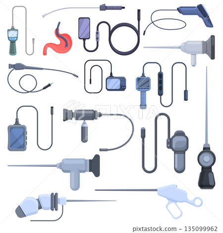 Endoscope icons set, cartoon style Endoscope icons set, cartoon style 135099962