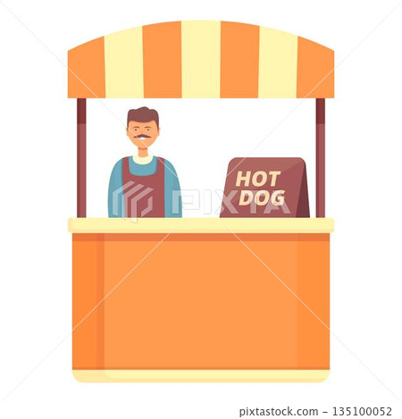 Father hot dog seller icon cartoon vector. Food stand Father hot dog seller icon cartoon vector. Food stand 135100052