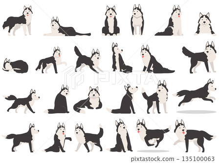 Husky icons set cartoon vector. Dog ears Husky icons set cartoon vector. Dog ears 135100063