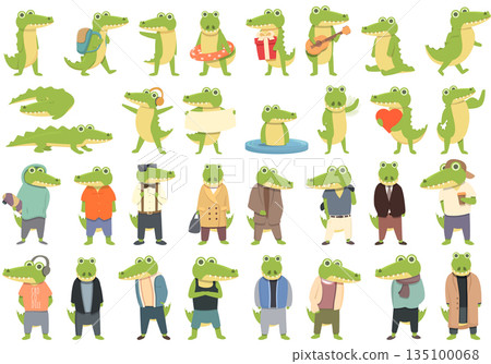 Alligator icons set cartoon vector. Crocodile florida Alligator icons set cartoon vector. Crocodile florida 135100068