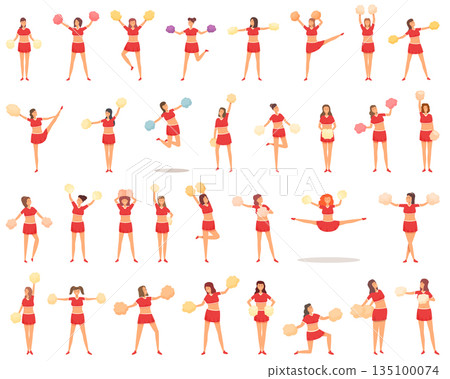 Cheerleaders icons set cartoon vector. Dance woman 135100074