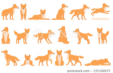 Wild dog dingo icons set cartoon vector. America pup 135100075
