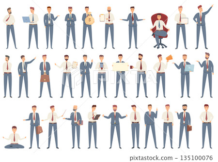 Commercial director icons set cartoon vector. Career company Commercial director icons set cartoon vector. Career company 135100076