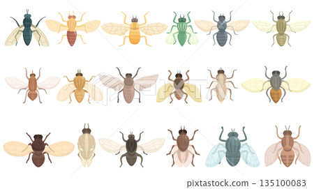 Tsetse fly icons set cartoon vector. Dangerous disease 135100083