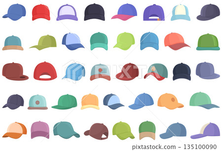 Cap icons set cartoon vector. Baseball hat Cap icons set cartoon vector. Baseball hat 135100090