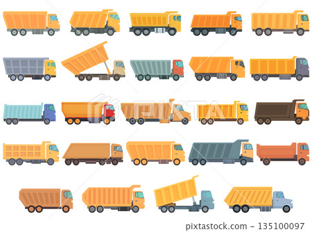 Car tipper icons set cartoon vector. Car truck 135100097