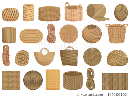 Jute icons set cartoon vector. Canvas hessian 135100102