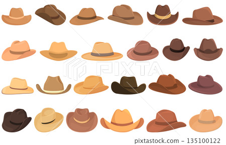 Cowboy hat icons set cartoon vector. Fashion leather 135100122