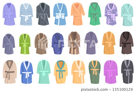 Dressing gown icons set cartoon vector. Satin robe Dressing gown icons set cartoon vector. Satin robe 135100129