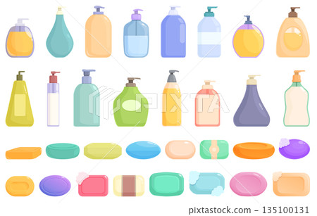 Soap icons set cartoon vector. Spa health 135100131