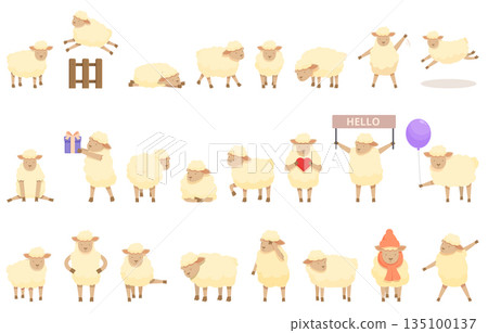 Lamb icons set cartoon vector. Farm sheep Lamb icons set cartoon vector. Farm sheep 135100137