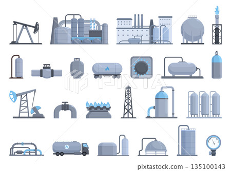 Gas production icons set cartoon vector. Pipeline rig 135100143