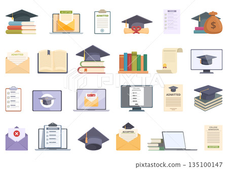 College admission icons set cartoon vector. University education 135100147