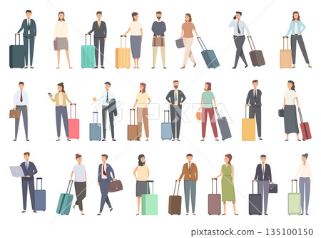 Business trip icons set cartoon vector. Travel airport 135100150