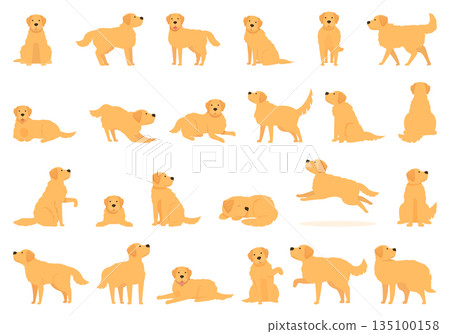 Labrador Retriever icons set cartoon vector. Puppy dog Labrador Retriever icons set cartoon vector. Puppy dog 135100158