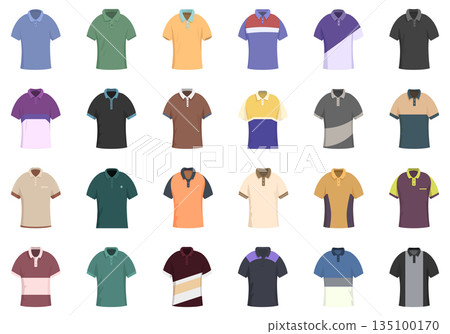 Polo shirt, sleeve icons set cartoon vector. Man sport 135100170