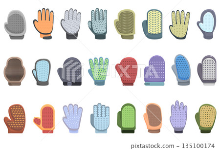 Cat Grooming Glove icons set cartoon vector. Groomer love pet 135100174