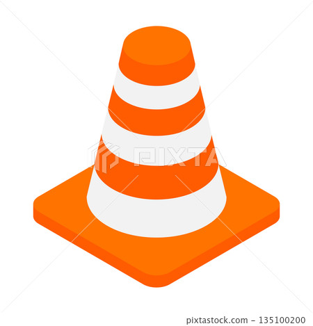 An orange road hazard cone isometric 3d icon 135100200