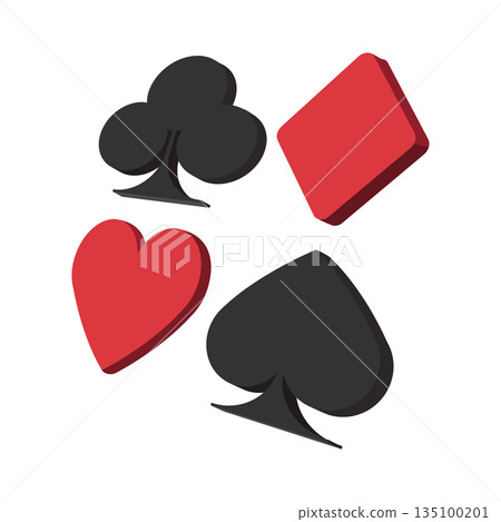 Playing card suit in black and red cartoon icon Playing card suit in black and red cartoon icon 135100201