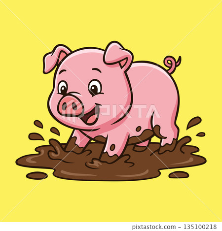 Playing Mud Pig Illustration Character Vector Logo Template Playing Mud Pig Illustration Character Vector Logo Template 135100218