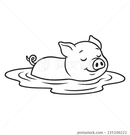 Line Water Soaking Pig Illustration Character Vector Logo Template Line Water Soaking Pig Illustration Character Vector Logo Template 135100221