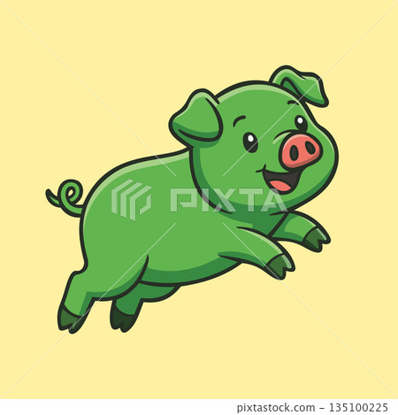Jumping Green Pig Illustration Character Vector Logo Template 135100225