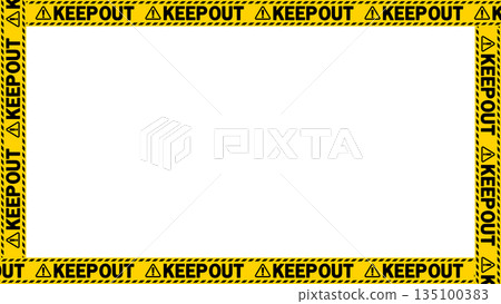 "No trespassing" "keep out" warning tape frame. Text area. Copy space. 135100383