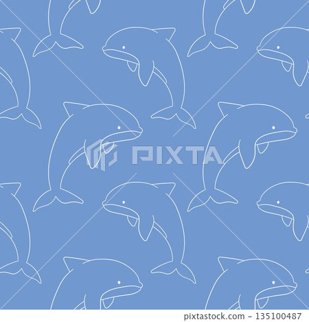 Seamless pattern in line art style with playful dolphin swimming in a repeating ocean themed design. Seamless pattern in line art style with playful dolphin swimming in a repeating ocean themed design. 135100487