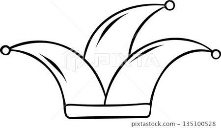Mardi Gras jester hat icon in doodle sketch style. Minimalist black and white line art for carnival, festival, or comedy theme Mardi Gras jester hat icon in doodle sketch style. Minimalist black and white line art for carnival, festival, or comedy theme 135100528