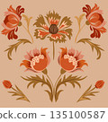 Abstract Intricate floral patterned wallpaper in warm brown tone background. 135100587