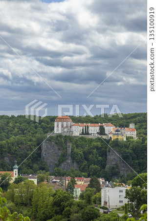 Vranov nad Dyji Castle, Czechia, perched on cliff above town 135100919