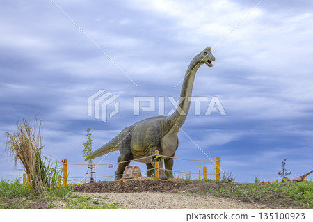 Brachiosaurus dinosaur statue standing outdoors in Znojmo 135100923