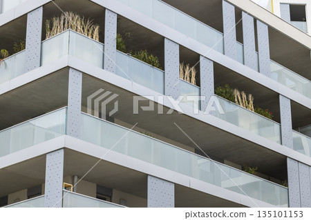 Modern residential building facade in Montpellier, France Modern residential building facade in Montpellier, France 135101153