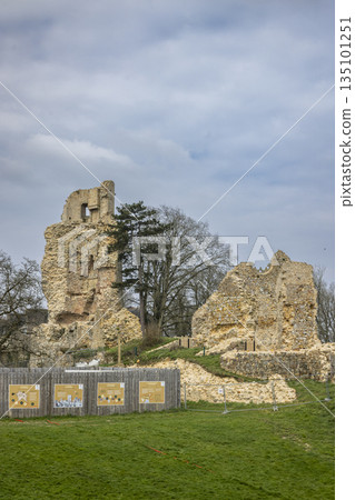 Chateau de Saint Aubin du Cormier ruins in Brittany France 135101251