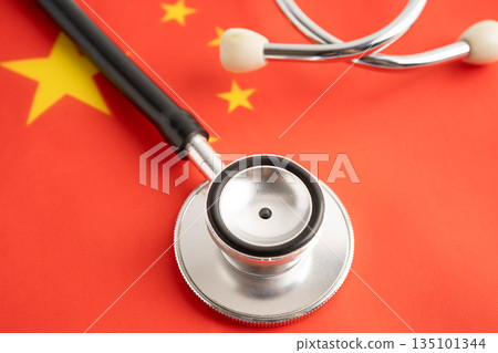 Stethoscope on China flag, business and finance. 135101344
