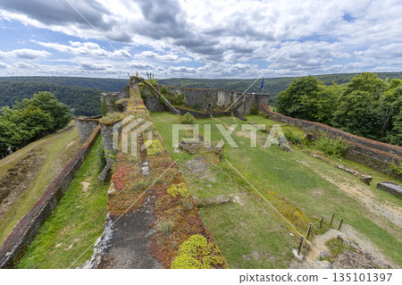 Herbeumont Castle ruins revealing medieval architecture in Wallonia 135101397