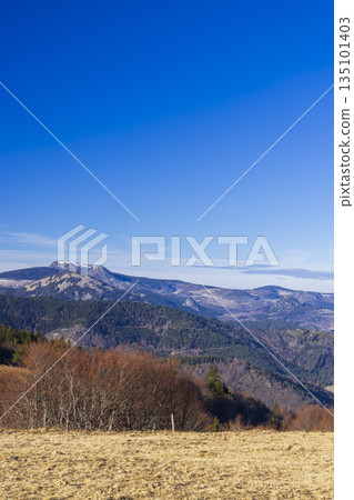 Mountain peaks in Ardeche, Auvergne Rhone Alpes, France 135101403