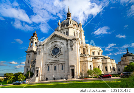 Cathedral of Saint Paul stands in Minnesota, USA. Historic Classical Renaissance architecture features the massive copper dome and stone facade on Cathedral Hill Cathedral of Saint Paul stands in Minnesota, USA. Historic Classical Renaissance architecture features the massive copper dome and stone facade on Cathedral Hill 135101422