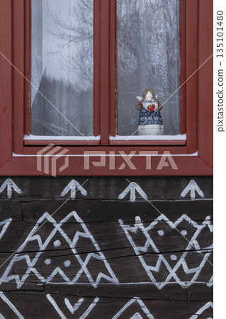 Cicmany traditional wooden house with angel doll decoration 135101480