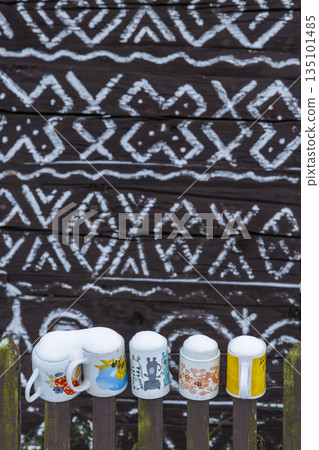 Cicmany village folk art architecture with traditional painted patterns Cicmany village folk art architecture with traditional painted patterns 135101485