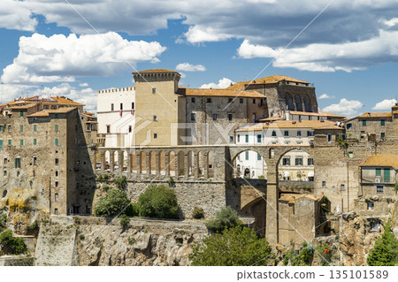 Pitigliano, historic Italian town built on tufa rock in Tuscany Pitigliano, historic Italian town built on tufa rock in Tuscany 135101589