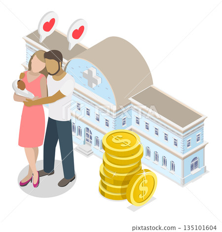 3D Isometric Flat Vector Illustration of Family Insurance, Social Security Benefits. Item 1 3D Isometric Flat Vector Illustration of Family Insurance, Social Security Benefits. Item 1 135101604