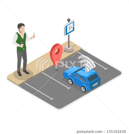 3D Isometric Flat Vector Illustration of Driver Assistant System, Autonomous Vehicles. Item 1 3D Isometric Flat Vector Illustration of Driver Assistant System, Autonomous Vehicles. Item 1 135101630