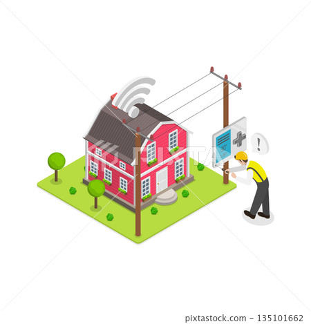 3D Isometric Flat Vector Illustration of Residential Home Energy Efficiency, Smart House. Item 1 3D Isometric Flat Vector Illustration of Residential Home Energy Efficiency, Smart House. Item 1 135101662