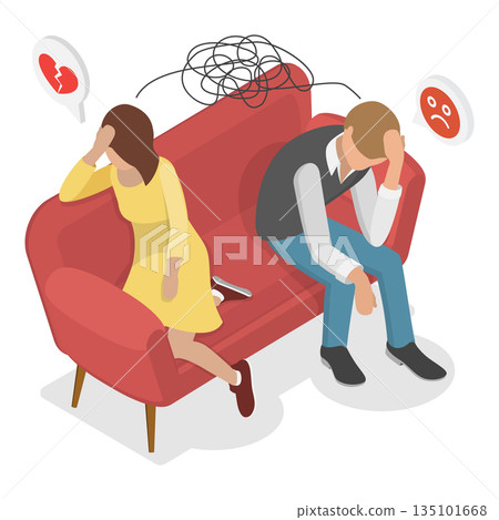 3D Isometric Flat Vector Illustration of Couple Conflict Scenes, Miscommunication And Understanding Issues. Item 1 135101668